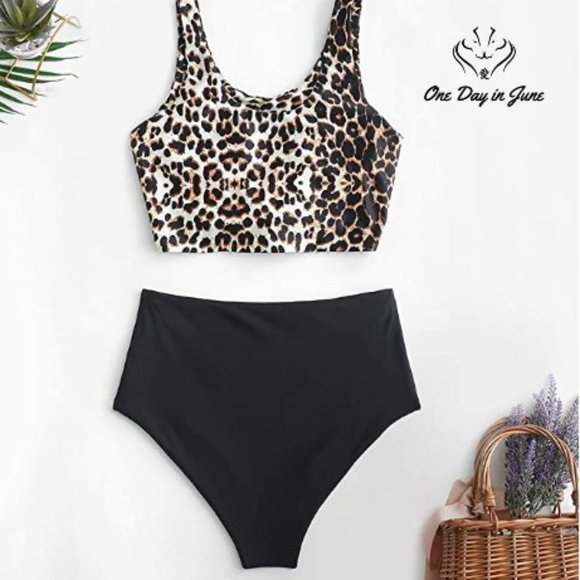 Zaful Other - Scoop Neck Tropical Leaf Knotted Tankini